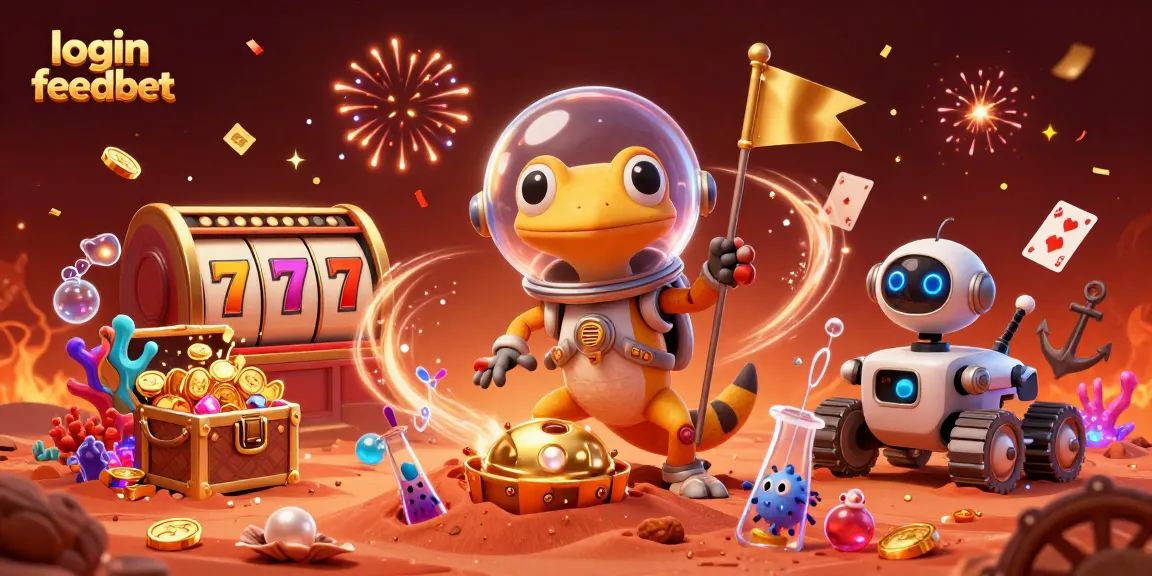 Experience the thrill of login feedbet with colorful slots and animated casino elements in an exciting Martian adventure.