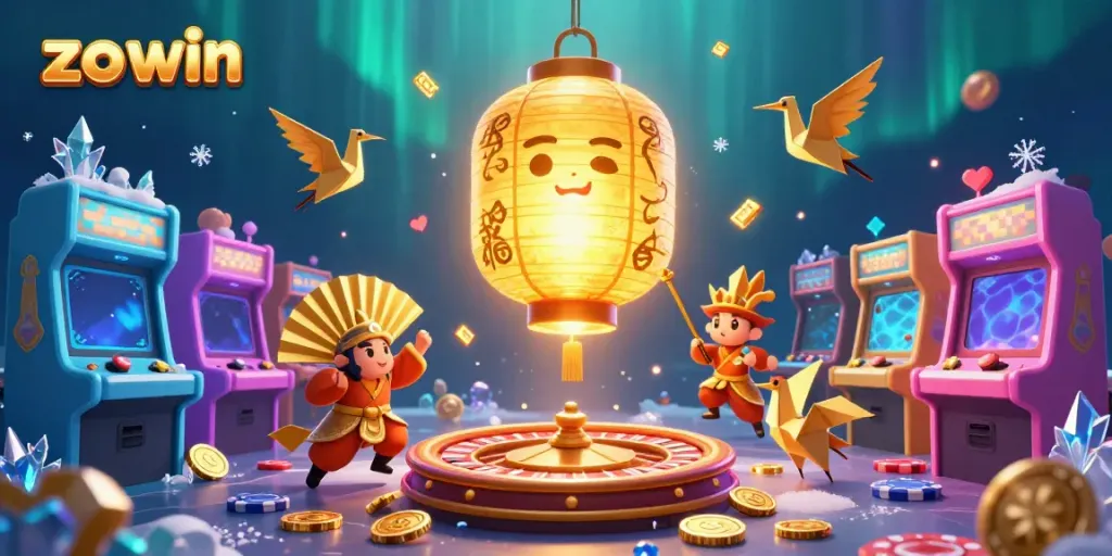 Experience thrilling gameplay with zo win in a vibrant casino scene filled with colorful games and lucky symbols.