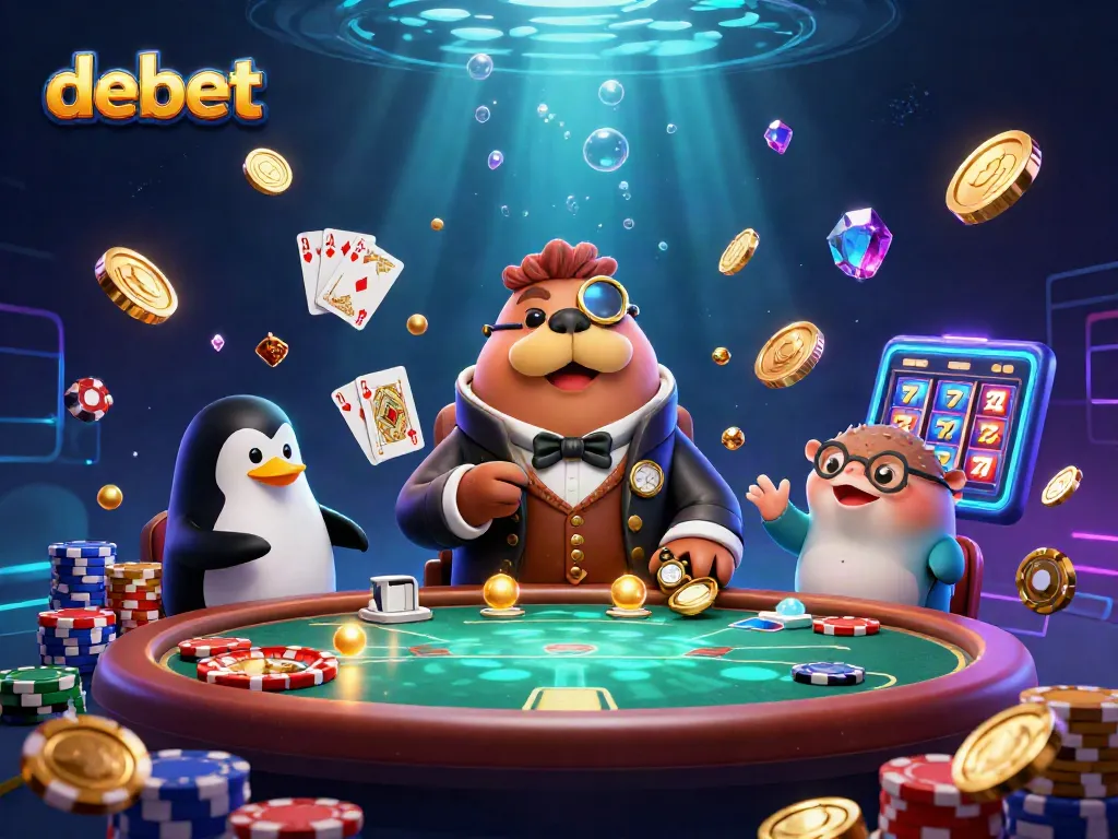 Engage in thrilling gambling adventures with debet's dynamic underwater casino scene featuring a poker table.