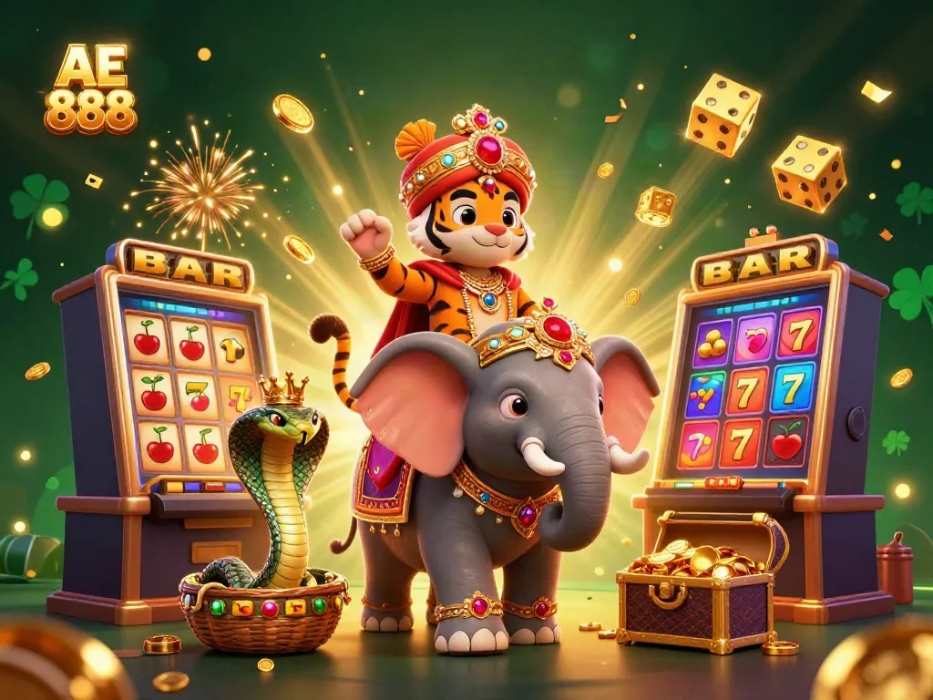 Experience the thrill of AE 888 with an explosive jackpot, vibrant casino elements, and dynamic characters.