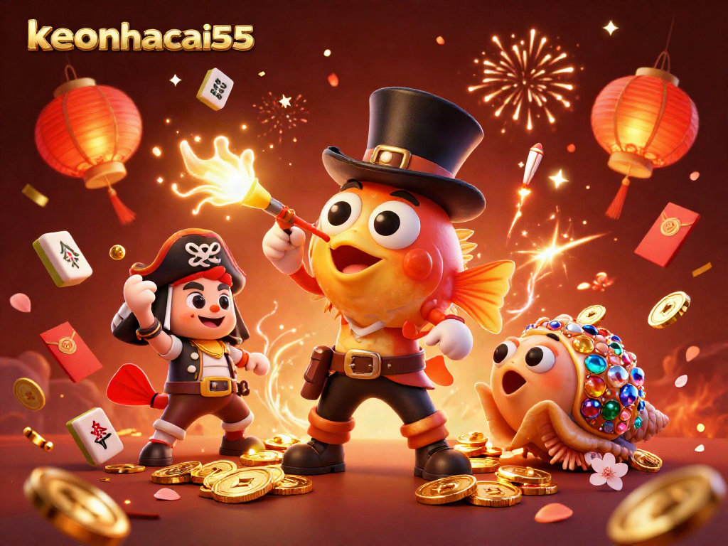 Engaging visual of keonhacai55, featuring vivid characters like an anglerfish and shrimp in a colorful casino setting.