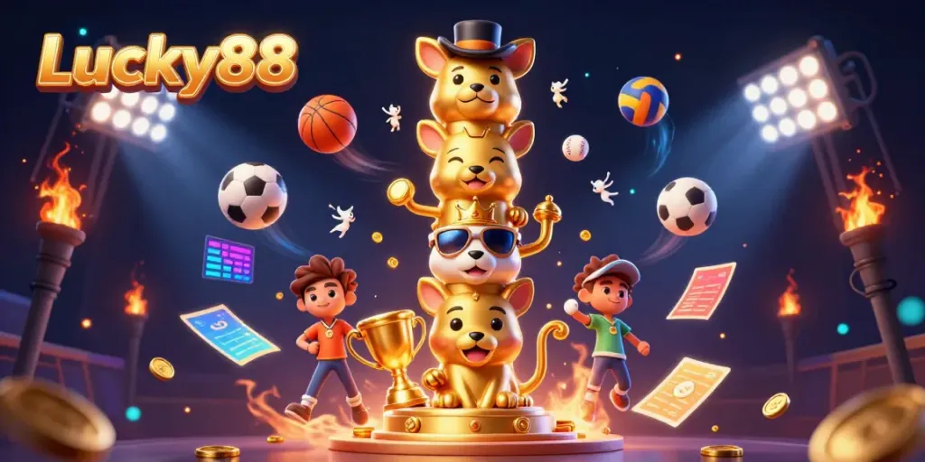 Experience thrilling action at Lucky88 with a dynamic 3D casino illustration showcasing vibrant elements and exciting gameplay.