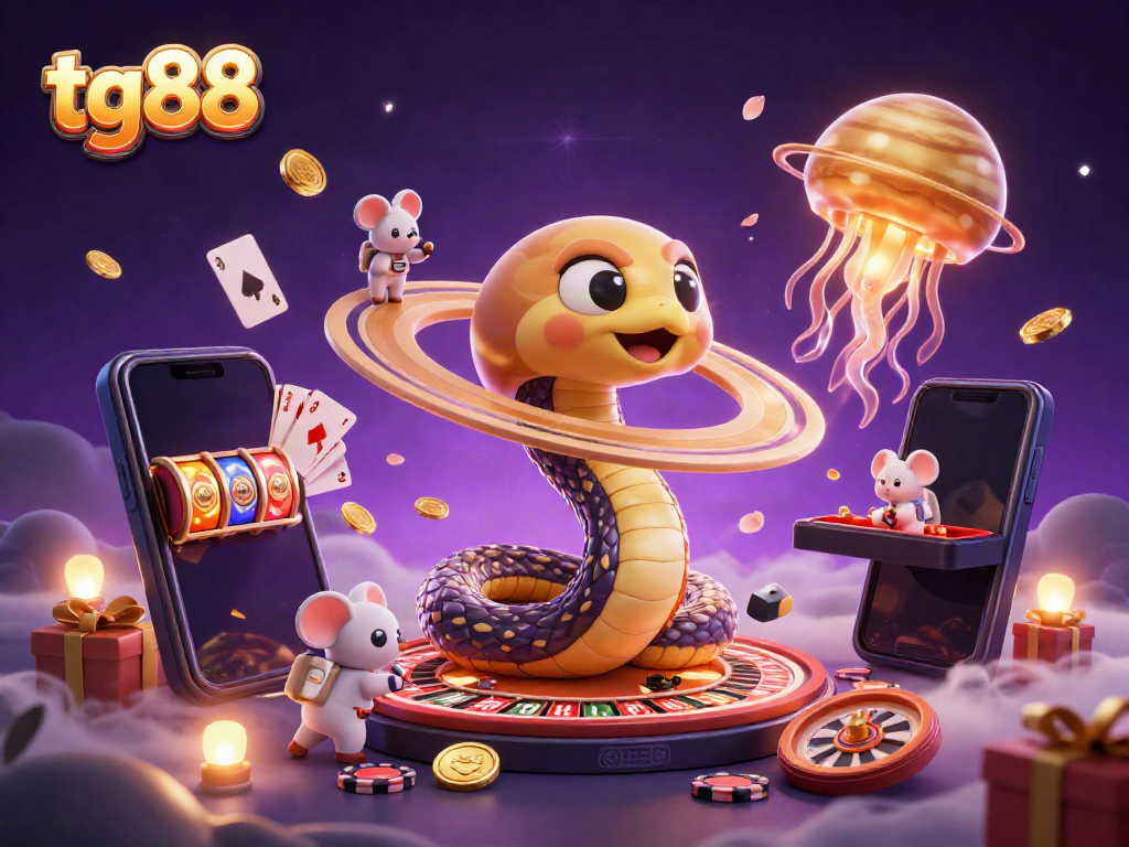 Experience excitement and thrills with tg88's cosmic casino adventure featuring vibrant cartoon characters.