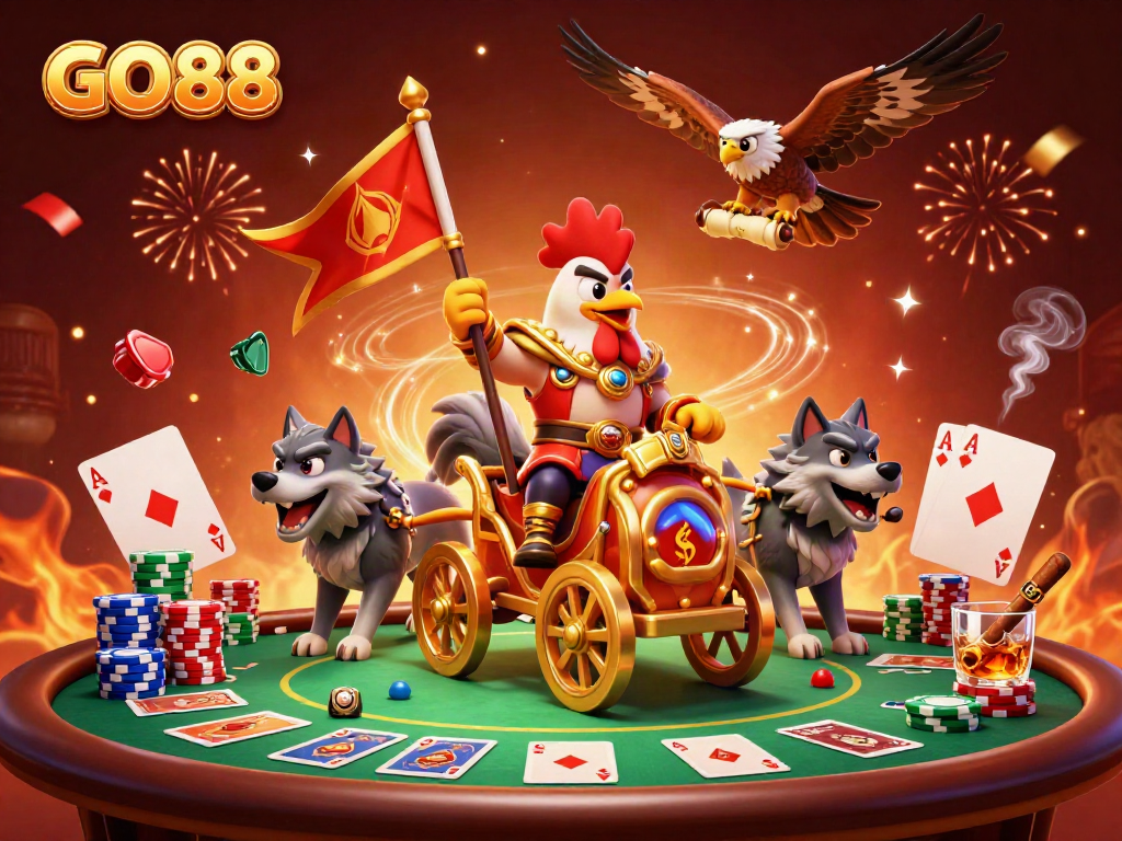 Engage in thrilling gameplay with GO88 at a lively poker table with champions celebrating!