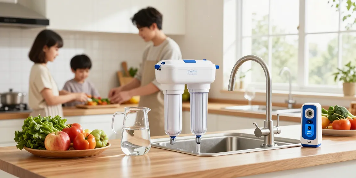 Waterdrop Spin Down Sediment Filter providing clean water in a vibrant home kitchen environment.