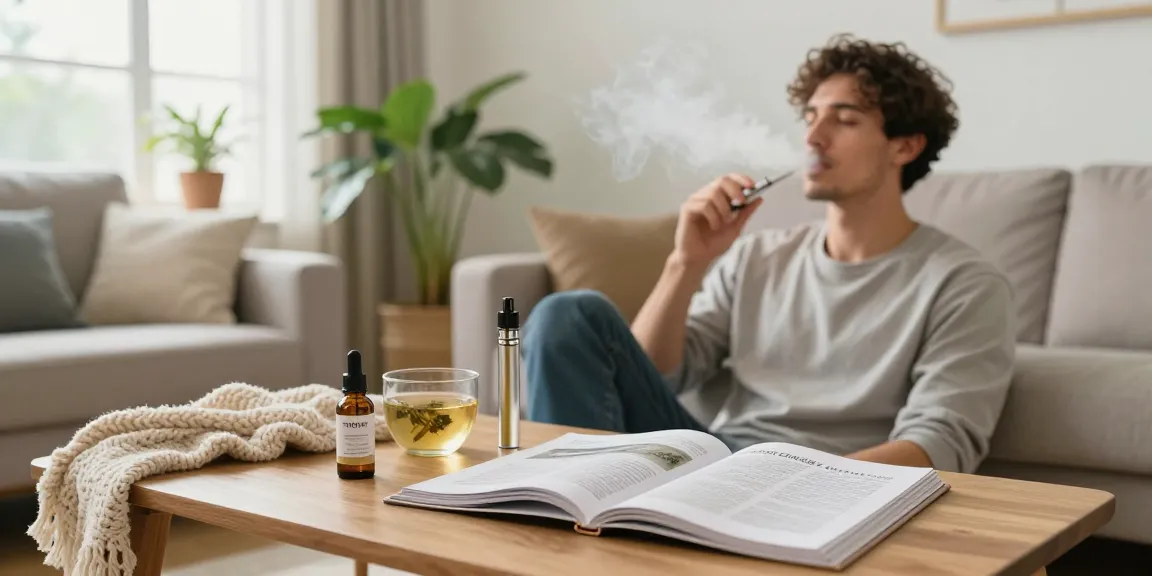 THC vape UK lifestyle moment, showcasing natural wellness with hemp extract and vape device, promoting stress relief and relaxation.