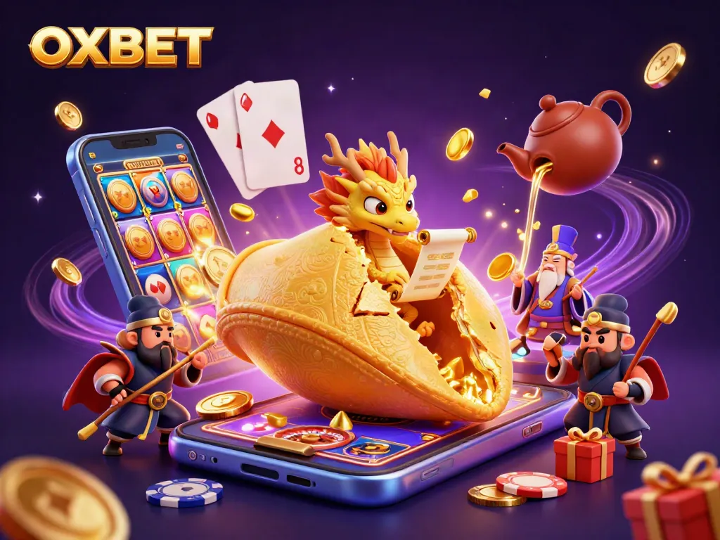 Experience the thrill of OXBET with vibrant casino games and animated characters.
