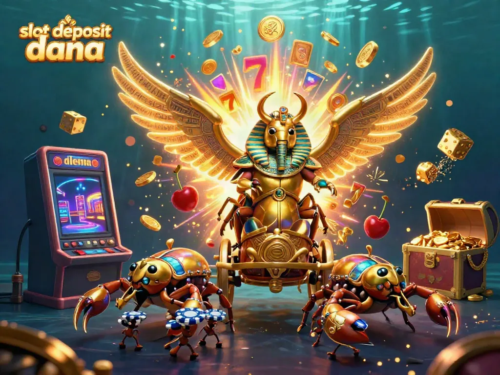 Spin and win with slot deposit dana featuring a golden scarab and vibrant slot elements!