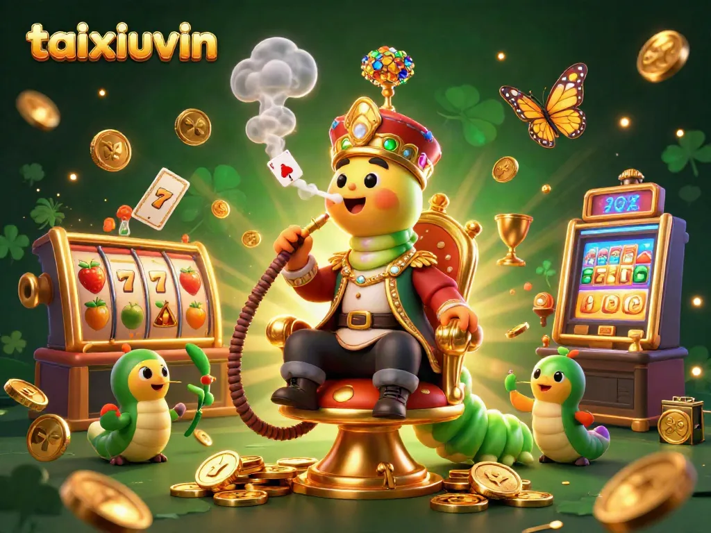 Win big with taixiuvin in a vibrant 3D casino scene filled with slot machines and golden elements.