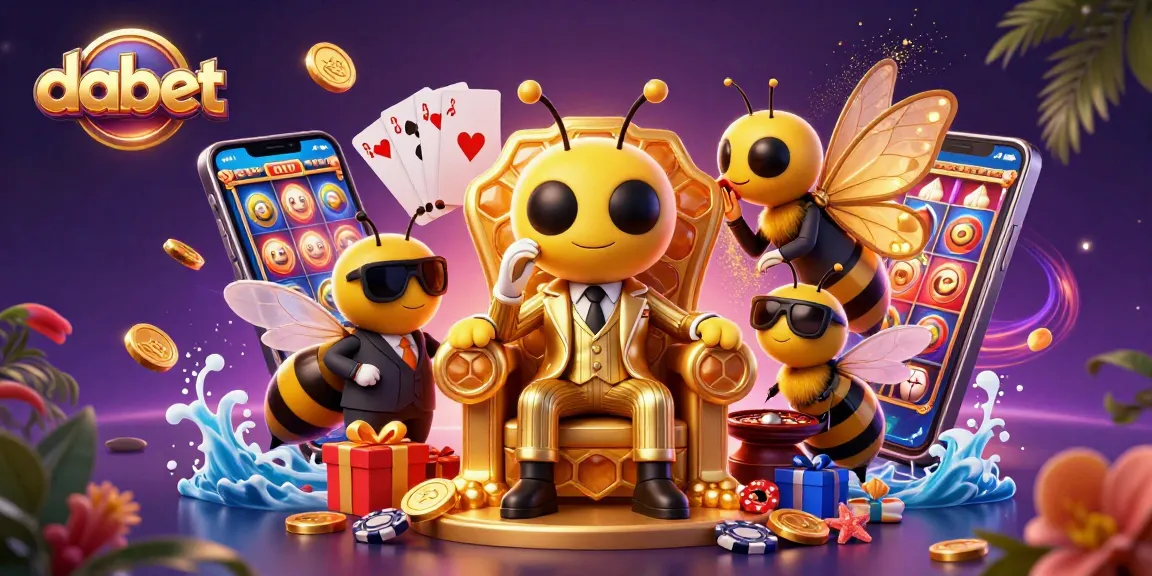Spin and win at dabet with a vibrant scene of a gaming bumblebee mob boss surrounded by casino elements.