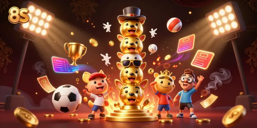 Experience thrilling gameplay with 8S in this dynamic 3D casino illustration.