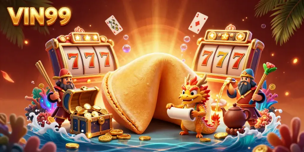 Experience the thrilling world of VIN99 with a vibrant 3D casino scene blending adventure and gaming.