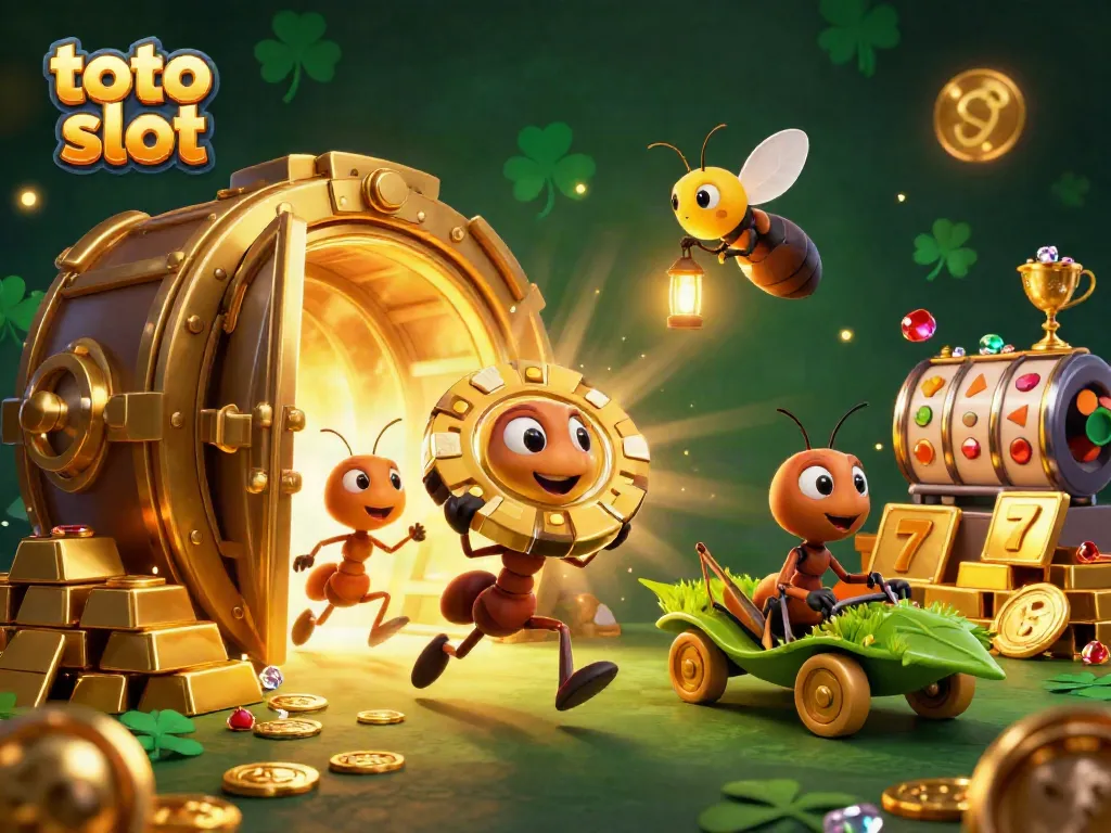Enjoy thrilling gameplay with toto slot in this vibrant cartoon casino heist scene.