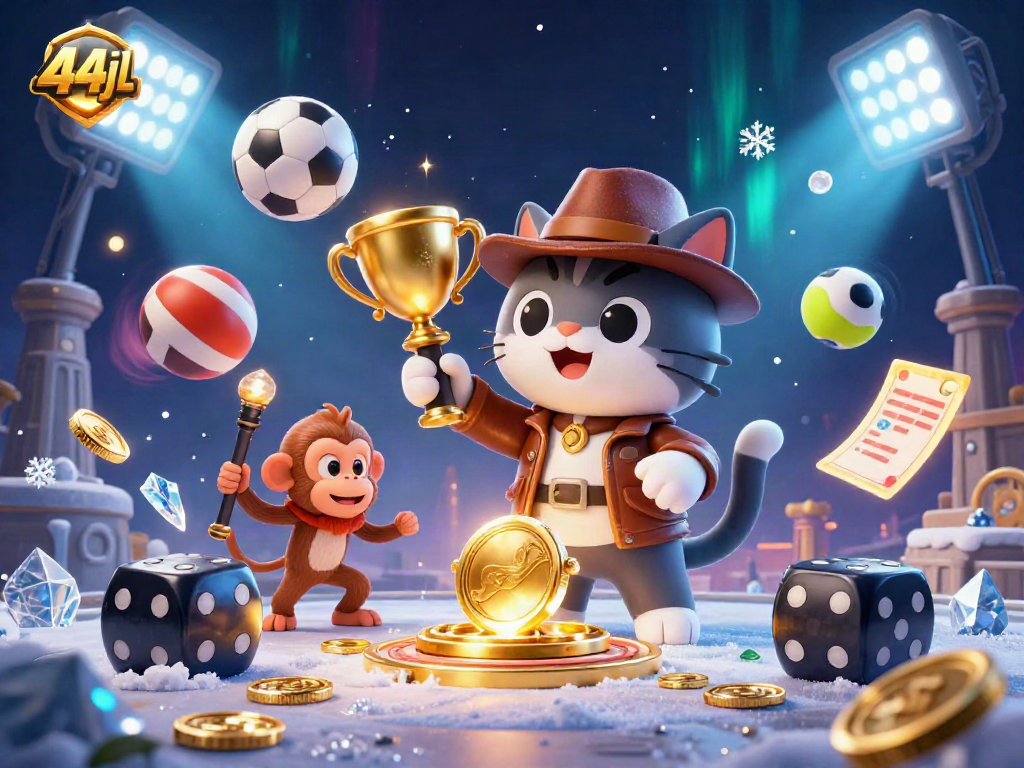 Experience the thrill at 44jl with a captivating illustration of an explorer cat uncovering casino treasures in an ancient temple.