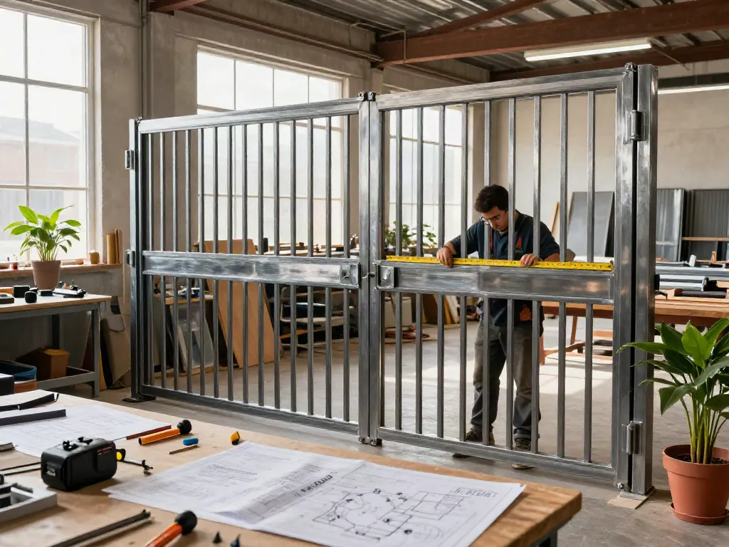 A skilled artisan working on custom metal gates at Al Taher Carpentry and Aluminium's workshop.