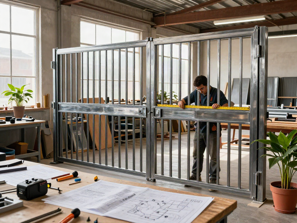 A skilled artisan working on custom metal gates at Al Taher Carpentry and Aluminium's workshop.