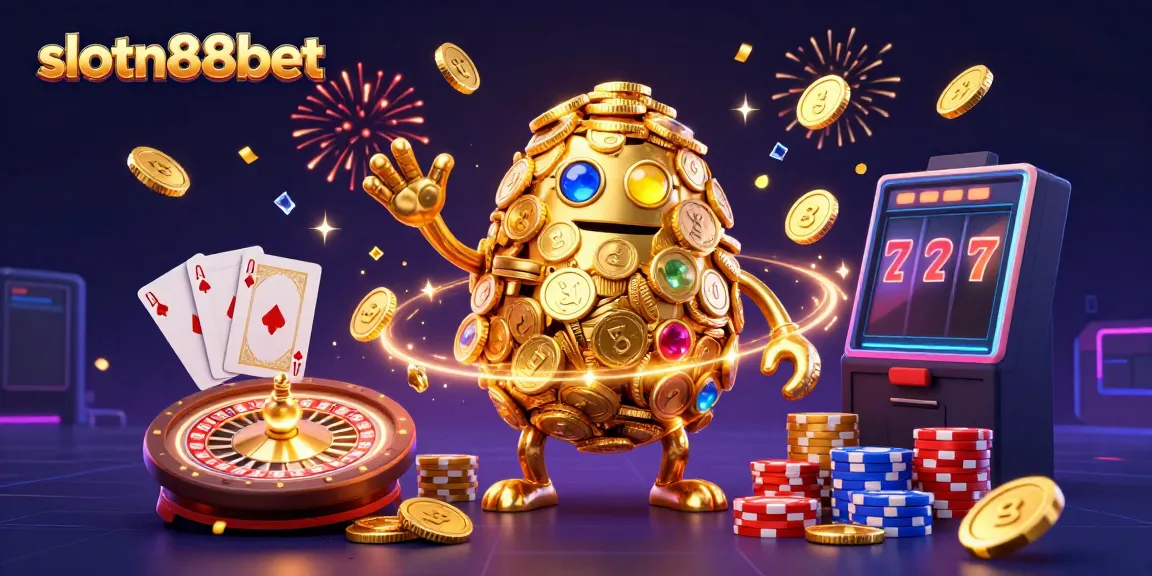 Experience slotn88bet's thrilling games with a golden golem amidst cascading coins and betting actions.