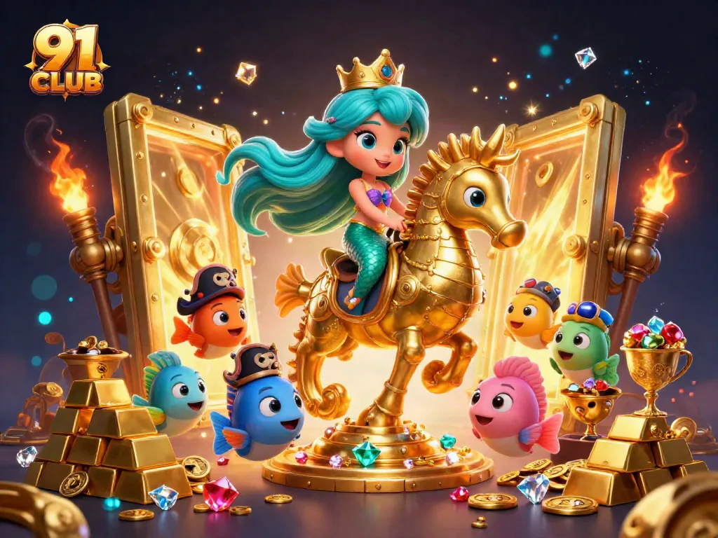 Engage in thrilling gameplay at 91 CLUB with exciting casino visuals and vibrant characters.