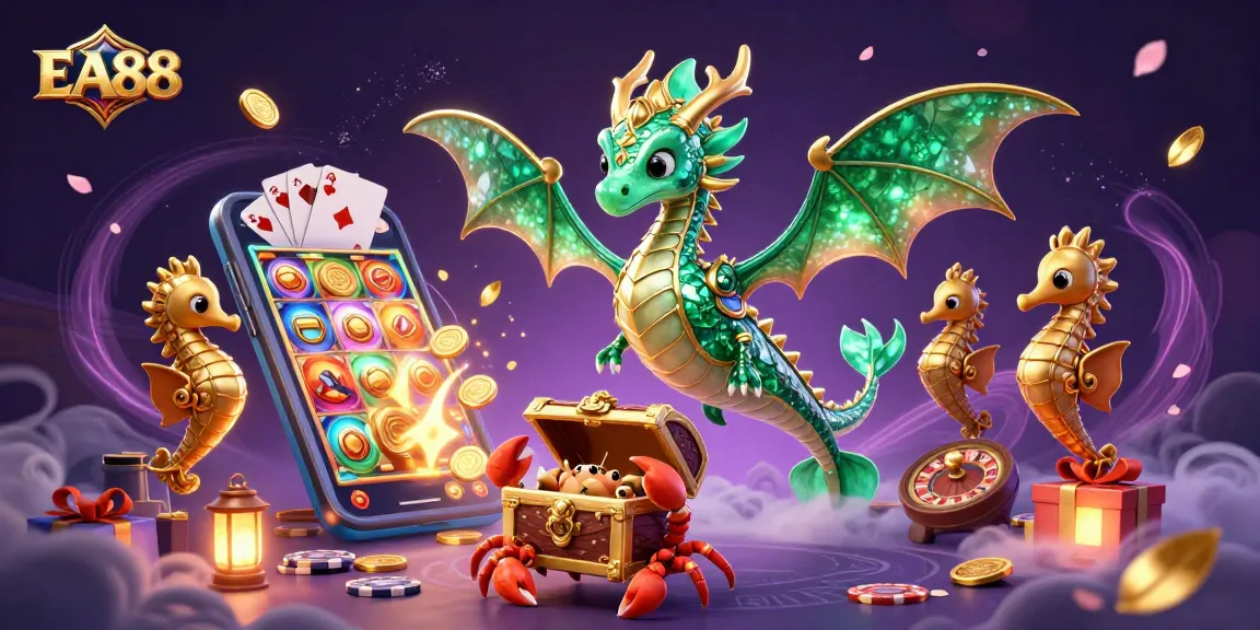 Experience the thrilling elegance of EA88 with a majestic sea dragon and vibrant slot games!