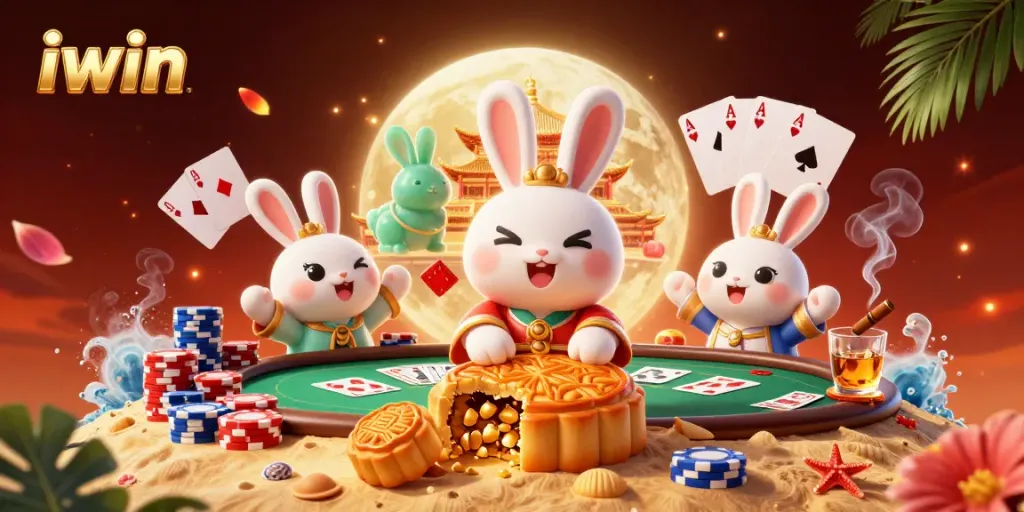 Experience the thrill of iwin with a vibrant 3D scene of folklore characters playing poker.