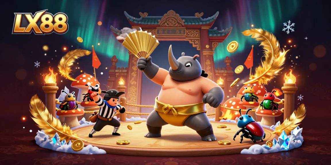 Experience the excitement at LX88 with a sumo beetle battling in a dazzling 3D casino arena.