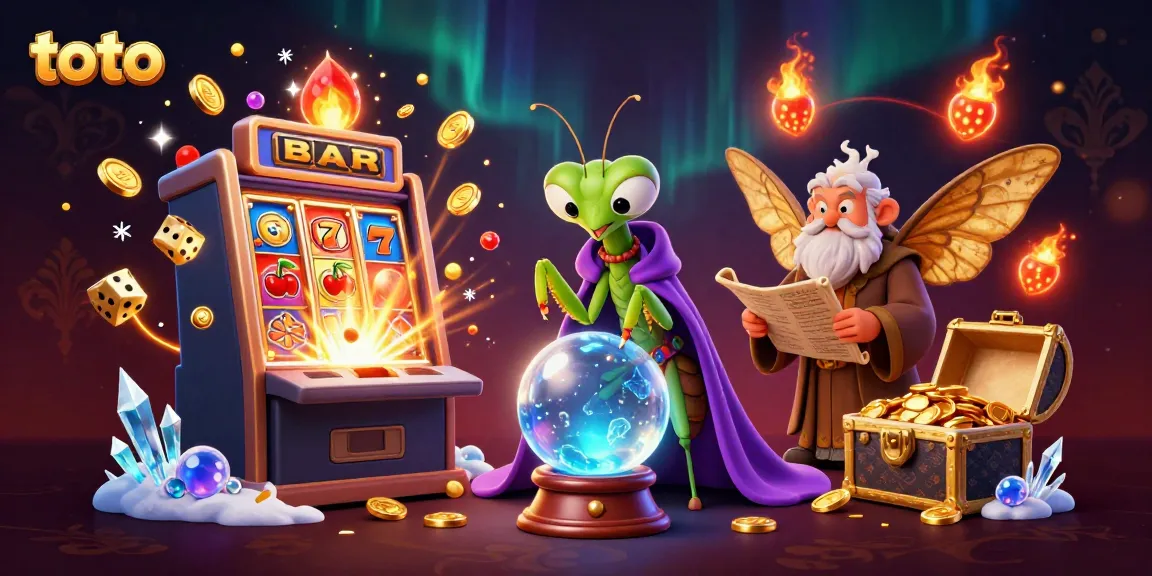 Engage with the thrilling world of toto casino games featuring a mystical scene of fortune tellers and exciting slot machines.