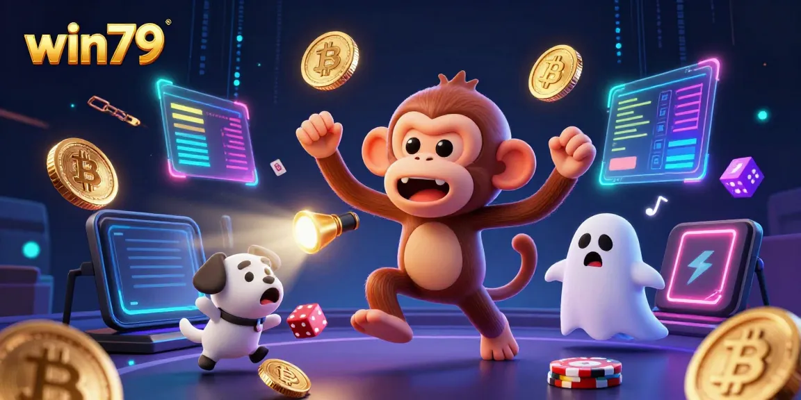 Experience win79's thrilling haunted casino adventure with Juggling monkey and ghost-hunter puppy.