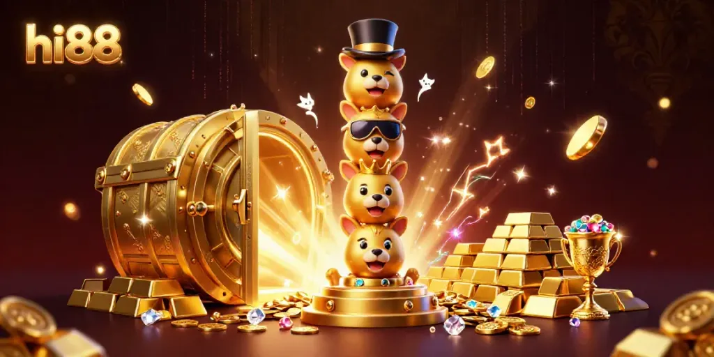 Experience thrilling gameplay with hi88 as golden treasures burst from an open vault door