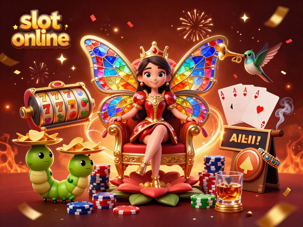 Experience excitement with our vibrant slot online scene featuring a dynamic butterfly queen.