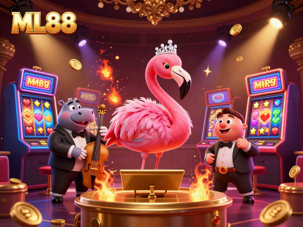 Experience the thrill of ML88 with vibrant casino visuals and dynamic characters.