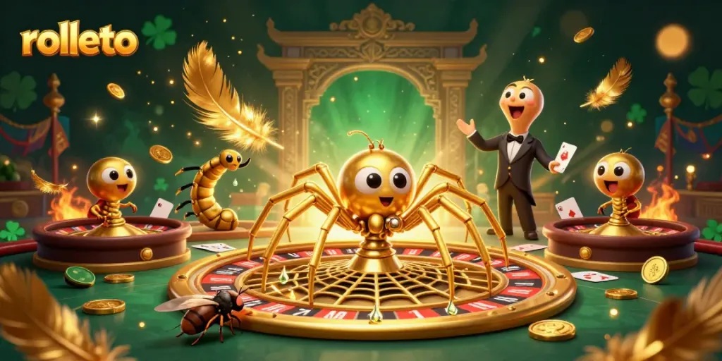 Engage in thrilling gameplay at rolletto as the spider spins a roulette wheel surrounded by dynamic betting elements.