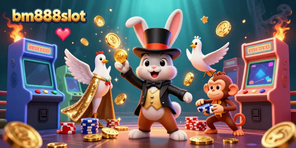 Experience the magical excitement at bm888slot with dynamic casino characters and classic gaming elements.