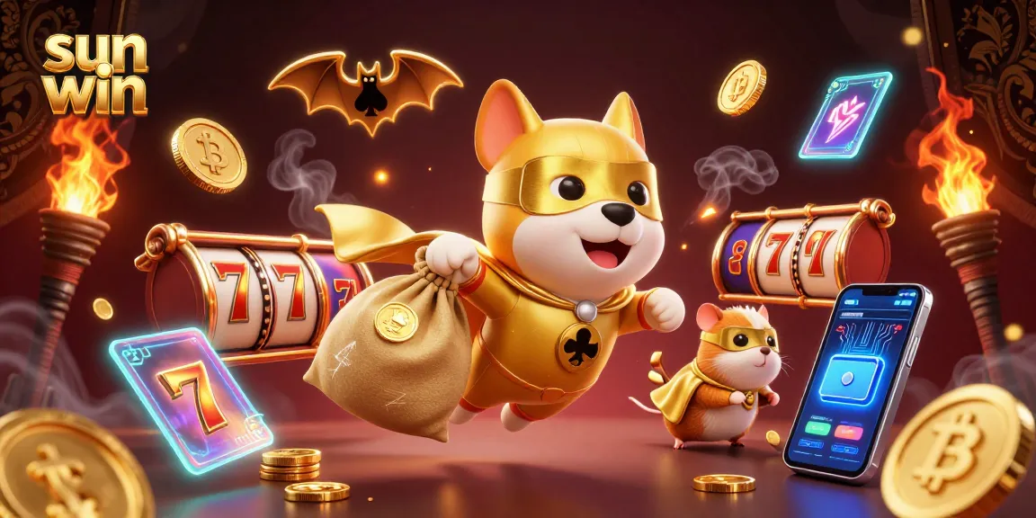 Engage in dynamic gaming with sun win's 3D cartoon characters in a vibrant casino scene.