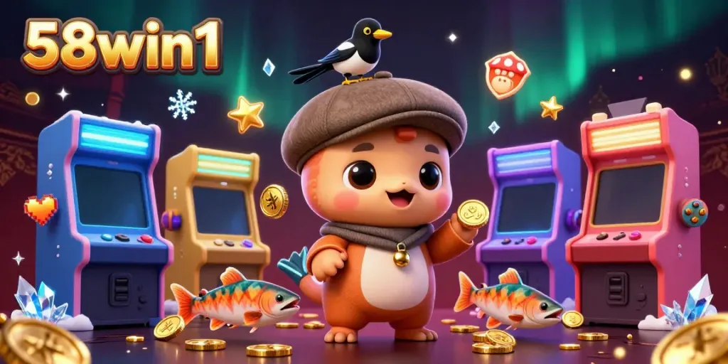 Engage with 58win1 and experience whimsical gaming moments with illustrated characters in a vibrant casino setting.