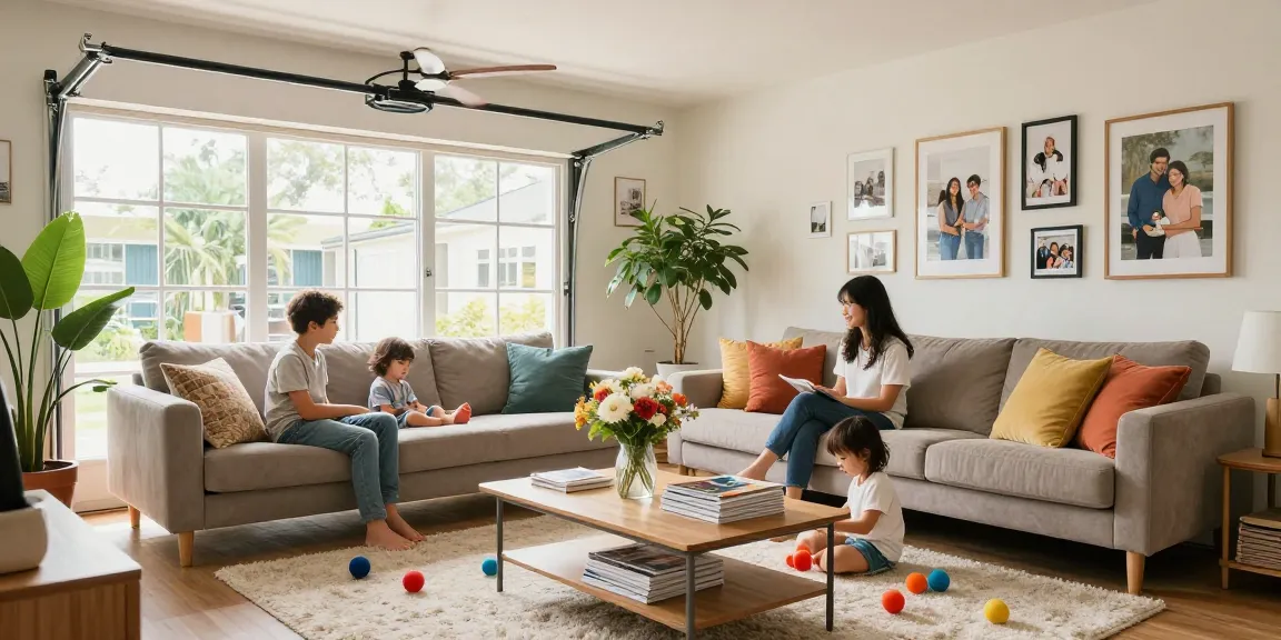 Garage conversions create warm, inviting living spaces for families, showcasing a cozy living room.