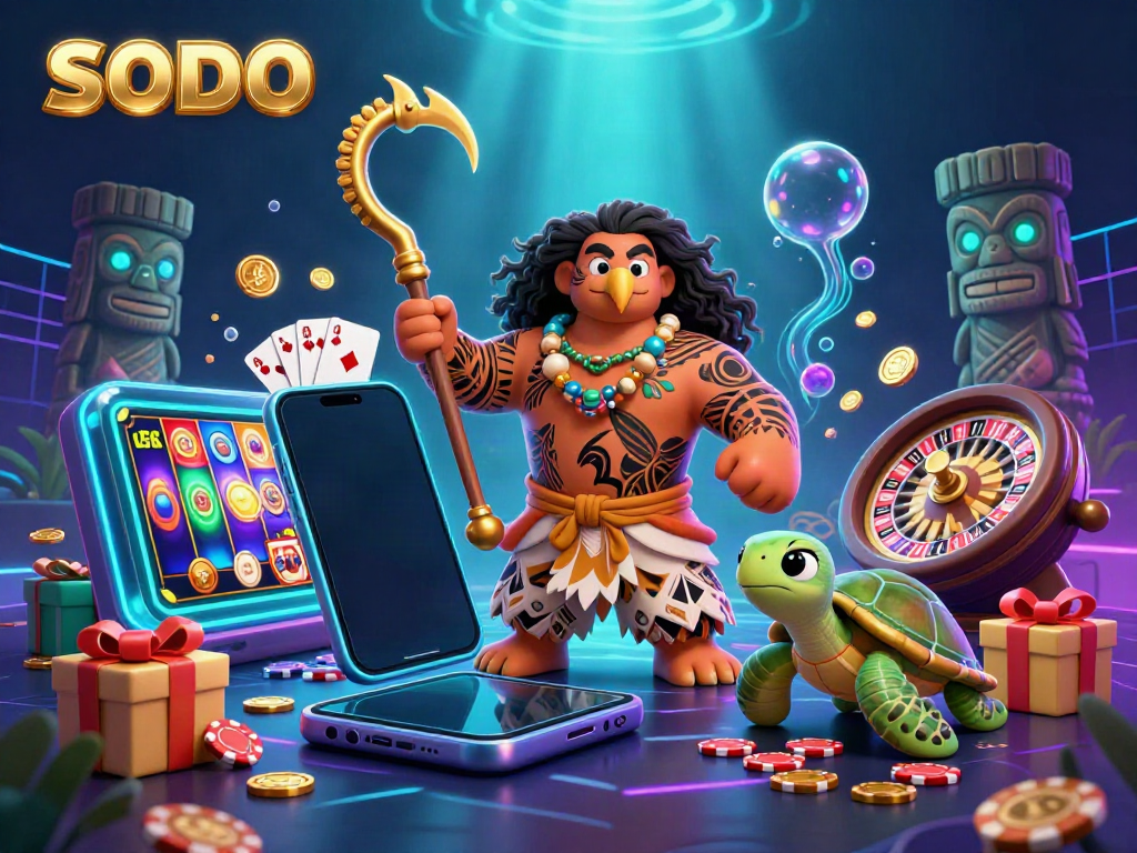 SODO-themed vibrant casino illustration featuring a demigod hawk and gambling elements in action.