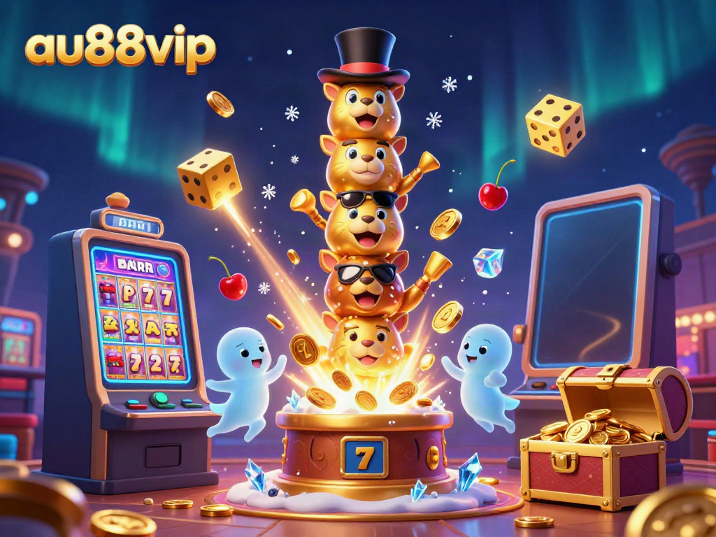 Experience thrilling gameplay at au88vip, featuring vibrant casino elements and exciting jackpots bursting with coins.