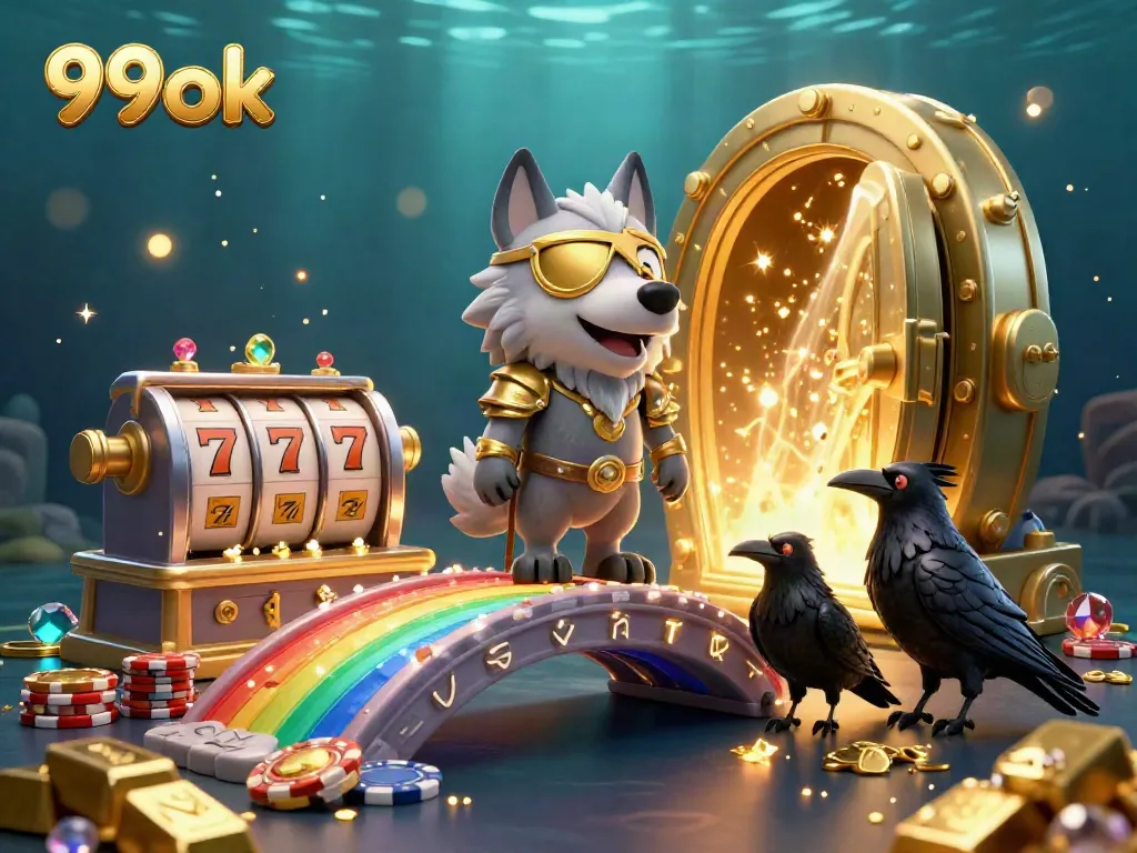 Experience the thrill of 99ok with a golden treasure scene featuring Norse mythology characters in a casino setting.