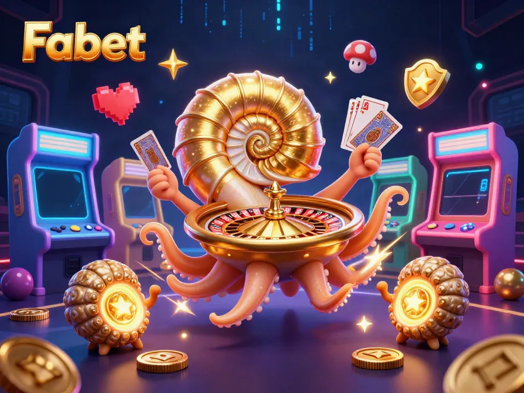 Experience thrilling gaming action with Fabet featuring a giant nautilus roulette and vibrant arcade elements.