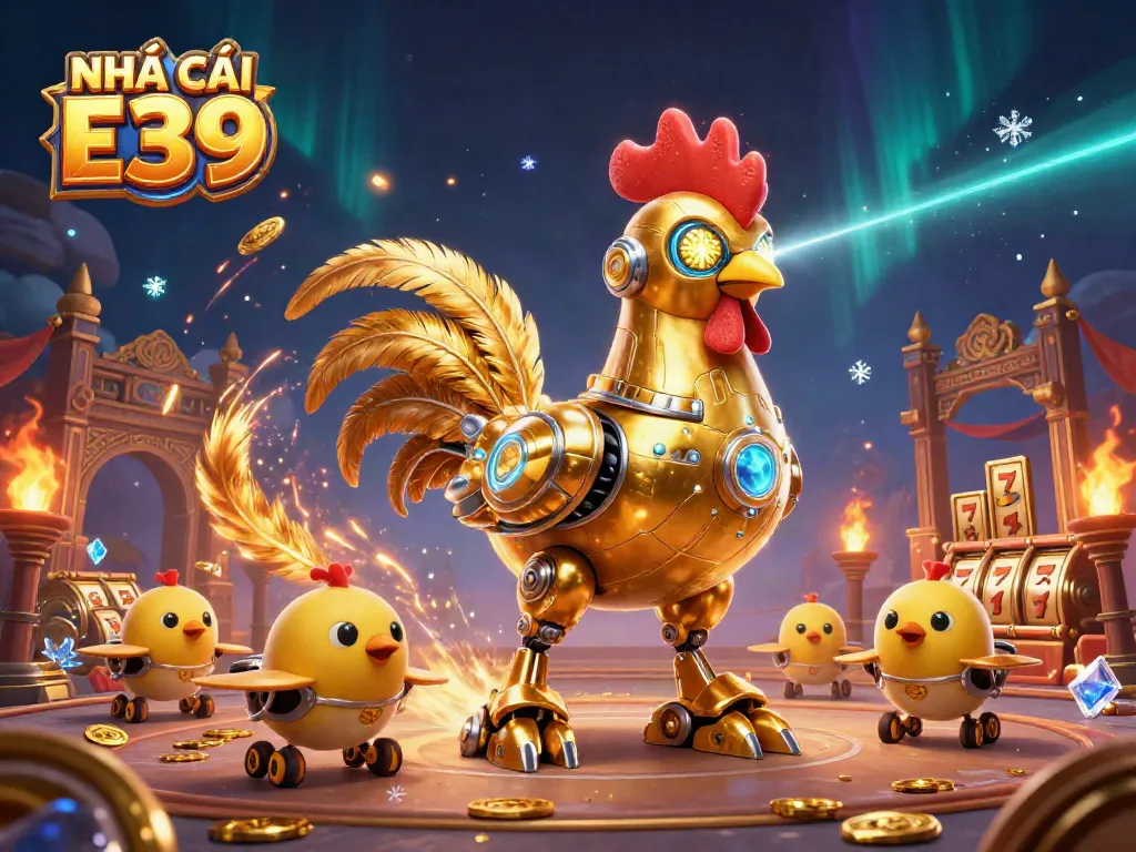 Experience thrilling moments with NHÀ CÁI E39 in this dynamic casino-themed illustration.