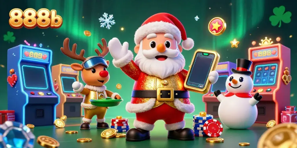 Experience the thrill of 888b with Santa and friends celebrating a jackpot win!