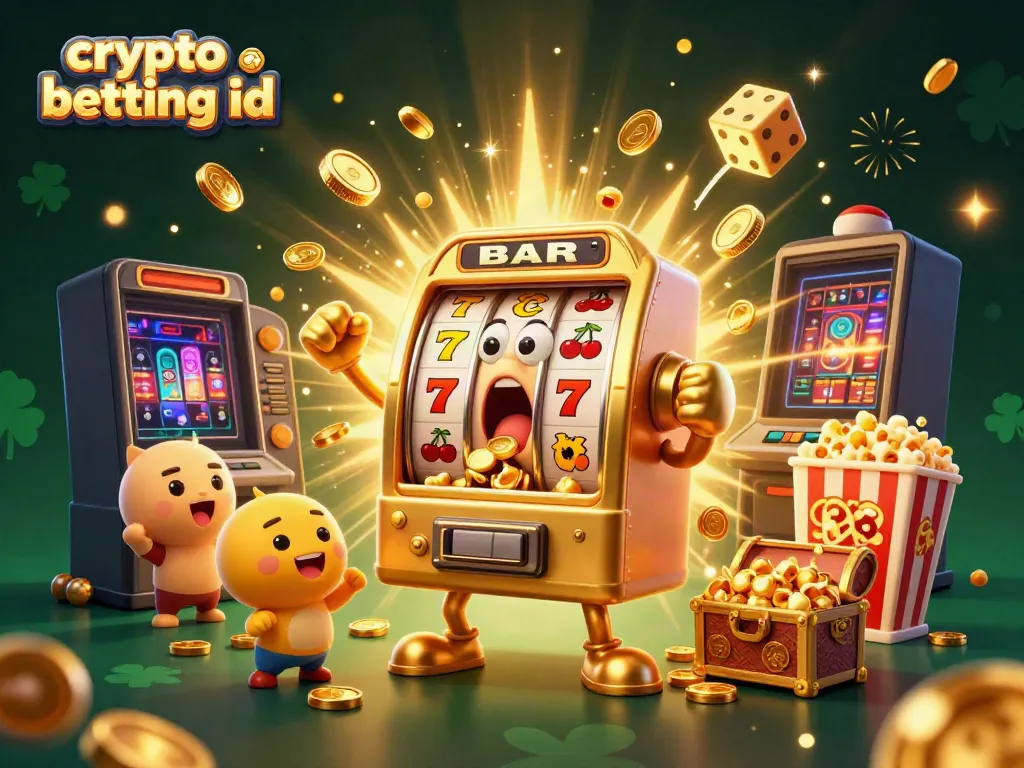 Experience thrilling wins with a crypto betting id in this vibrant and dynamic casino illustration featuring slot machines and coins.