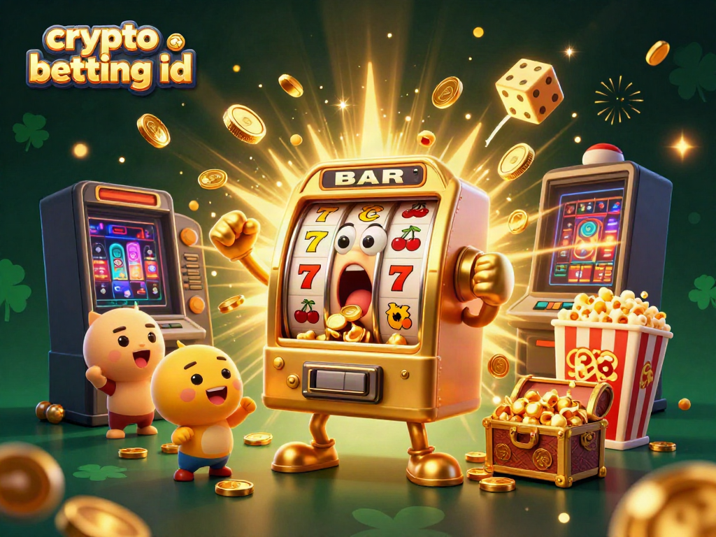 Experience thrilling wins with a crypto betting id in this vibrant and dynamic casino illustration featuring slot machines and coins.