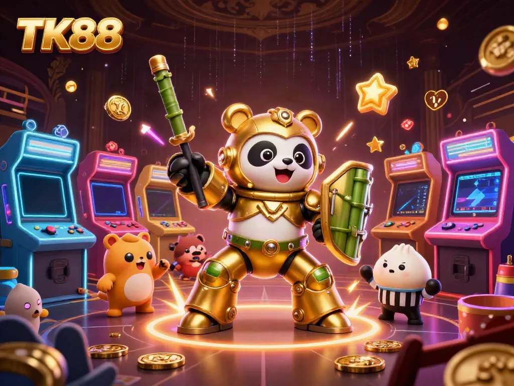 Engage in thrilling gaming fun with TK88 in this vibrant casino-inspired 3D illustration.