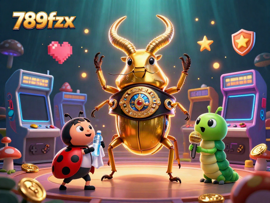 Engage with 789fzx as a golden stag beetle champion faces off in a dazzling 3D casino scene.