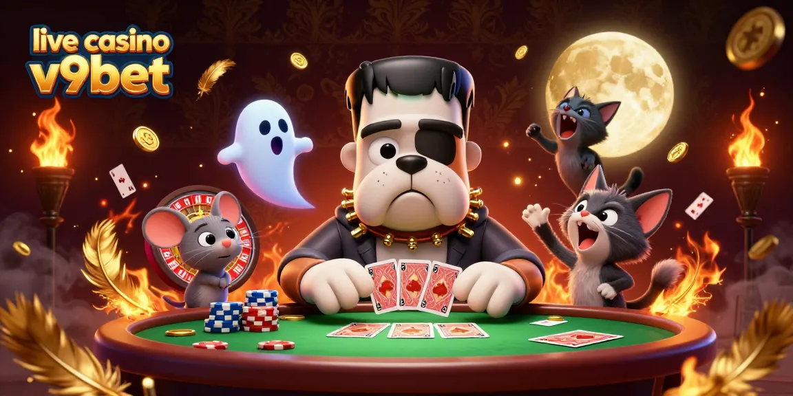 Engage in exciting gameplay at the live casino v9bet, featuring a vibrant 3D scene with dynamic characters and casino elements.