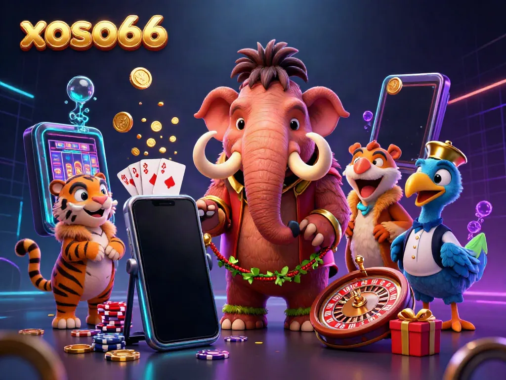 Experience the thrill of xoso66 with dynamic gaming characters and vibrant casino elements.