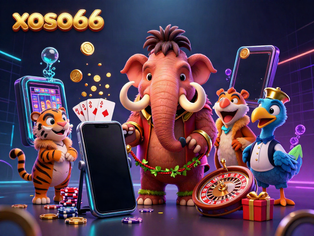 Experience the thrill of xoso66 with dynamic gaming characters and vibrant casino elements.