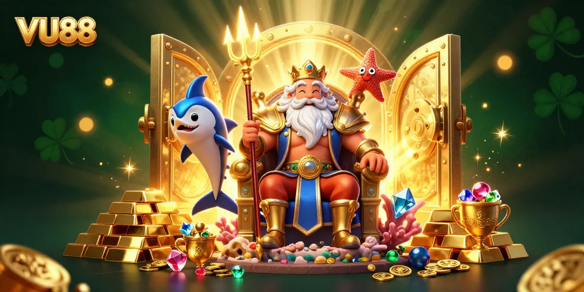 Experience VU88's vibrant 3D world with Neptune and treasure, capturing the thrill of gambling adventures.