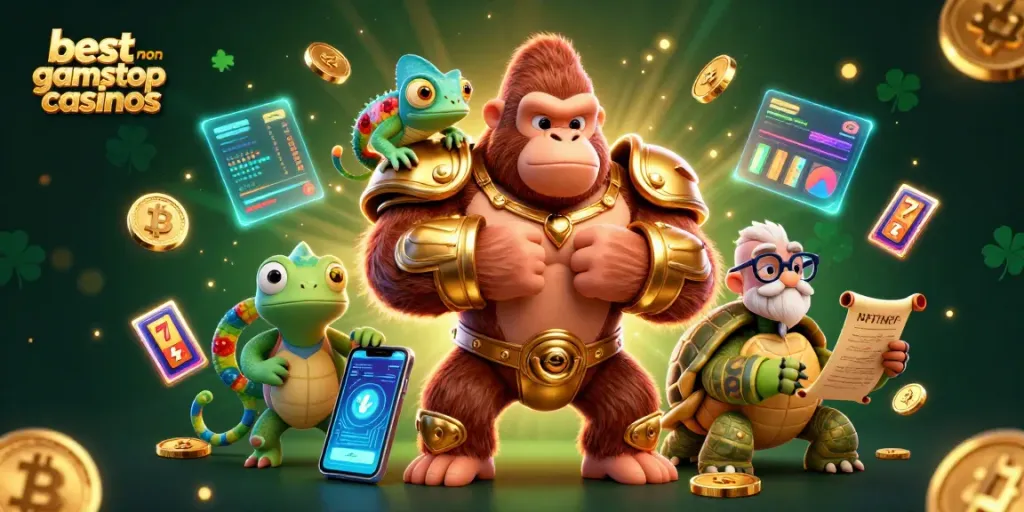 Engage with the best non gamstop casinos in a vibrant 3D illustration showcasing gambling elements.